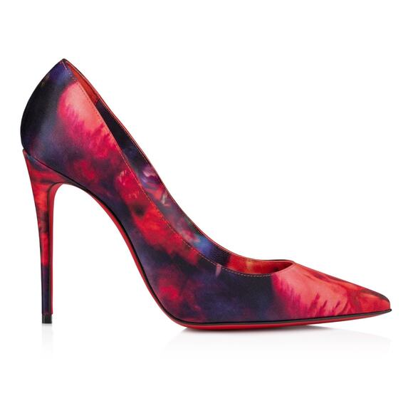 Christian Louboutin Kate 100 Crepe Satin Roses Red Blue Pointed Heel Pump 41 - Picture 5 of 15
